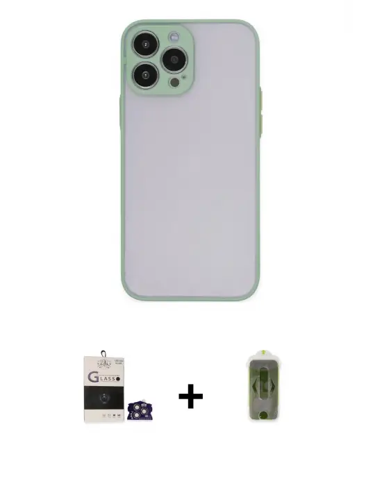 ieg™ iPhone 14 Pro Max Kılıf Ahenk Çizgi Serisi - Siyah Joko Magic 5D Hayalet Cam + Bilvis Titan Kamera Lens - GS