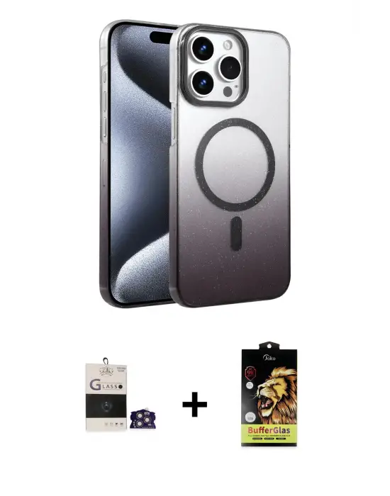 ieg™ iPhone 14 Pro Max Kılıf Ahenk Doku Özel Seri - Siyah Buffer Cam Ekran Koruyucu + Bilvis Titan Kamera Lens - GS