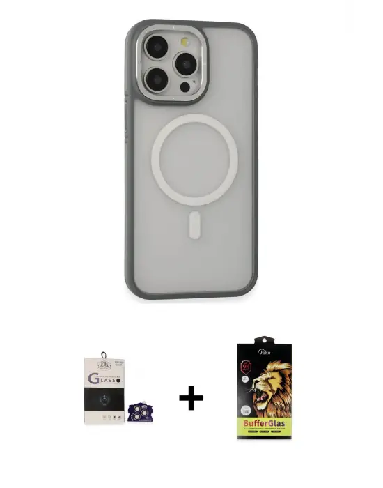 ieg™ iPhone 14 Pro Max Kılıf Ahenk Form Serisi - Siyah Buffer Cam Ekran Koruyucu + Bilvis Titan Kamera Lens - GS