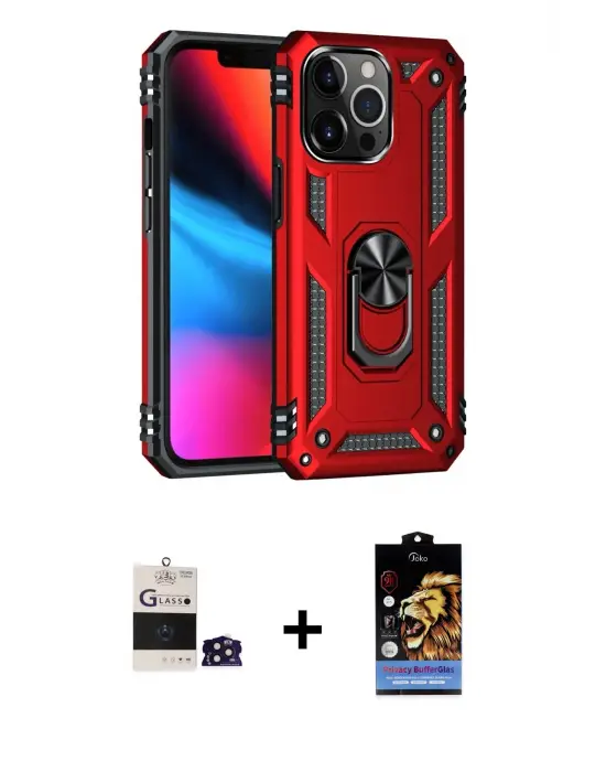 ieg™ iPhone 14 Pro Max Kılıf Ahenk Klasik Koleksiyonu - Siyah Buffer Hayalet Cam Ekran Koruyucu + Bilvis Titan Kamera Lens - DNMR