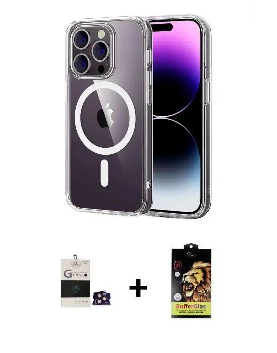 ieg™ iPhone 14 Pro Max Kılıf Ahenk Minimal Serisi - Siyah Buffer Cam Ekran Koruyucu + Bilvis Titan Kamera Lens - GD
