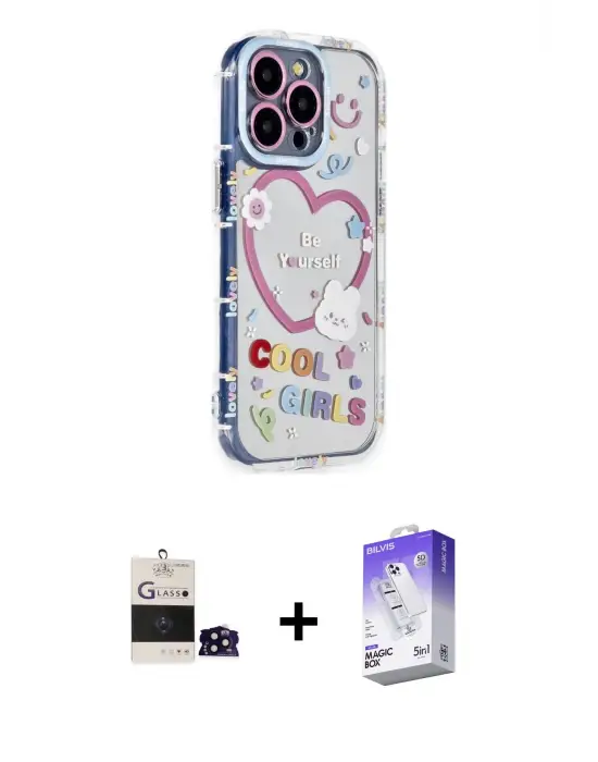 ieg™ iPhone 14 Pro Max Kılıf Ahenk Modern Serisi - Siyah Bilvis 5in1 3D Magic Cam Ekran Koruyucu + Bilvis Titan Kamera Lens - SH