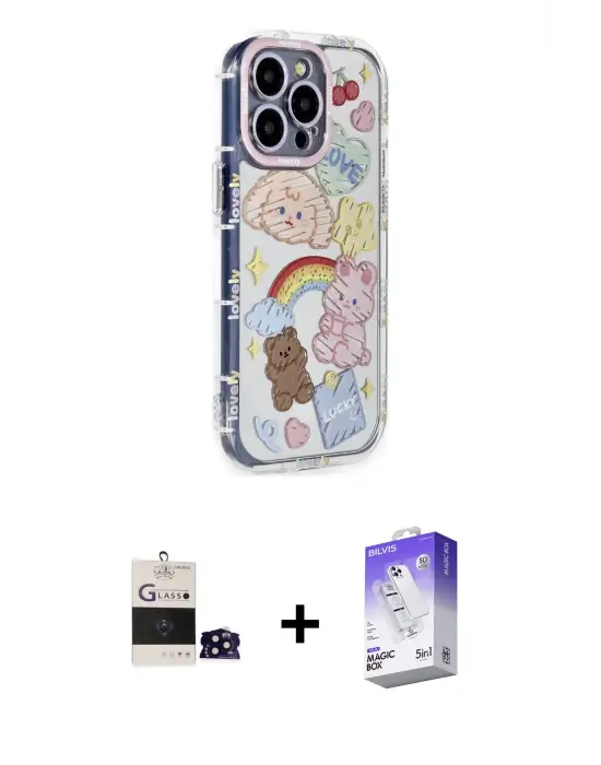 ieg™ iPhone 14 Pro Max Kılıf Ahenk Modern Serisi - Siyah Bilvis 5in1 3D Magic Cam Ekran Koruyucu + Bilvis Titan Kamera Lens - SH