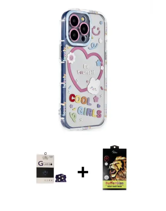 ieg™ iPhone 14 Pro Max Kılıf Ahenk Modern Serisi - Siyah Buffer Cam Ekran Koruyucu + Bilvis Titan Kamera Lens - DNMR