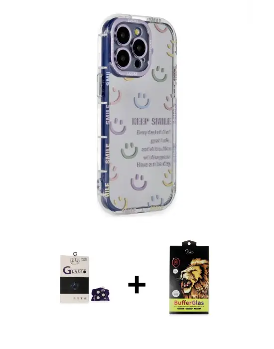 ieg™ iPhone 14 Pro Max Kılıf Ahenk Modern Serisi - Siyah Buffer Cam Ekran Koruyucu + Bilvis Titan Kamera Lens - DNMR