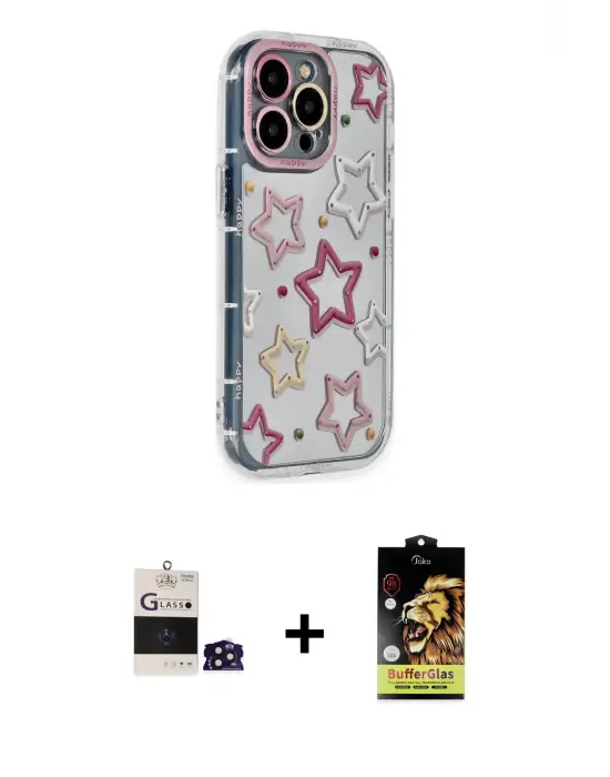 ieg™ iPhone 14 Pro Max Kılıf Ahenk Modern Serisi - Siyah Buffer Cam Ekran Koruyucu + Bilvis Titan Kamera Lens - DNMR