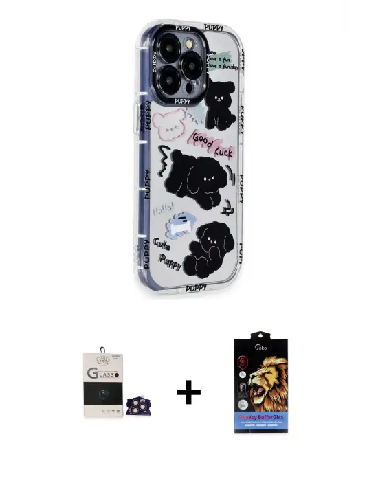 ieg™ iPhone 14 Pro Max Kılıf Ahenk Modern Serisi - Siyah Buffer Hayalet Cam Ekran Koruyucu + Bilvis Titan Kamera Lens - GD
