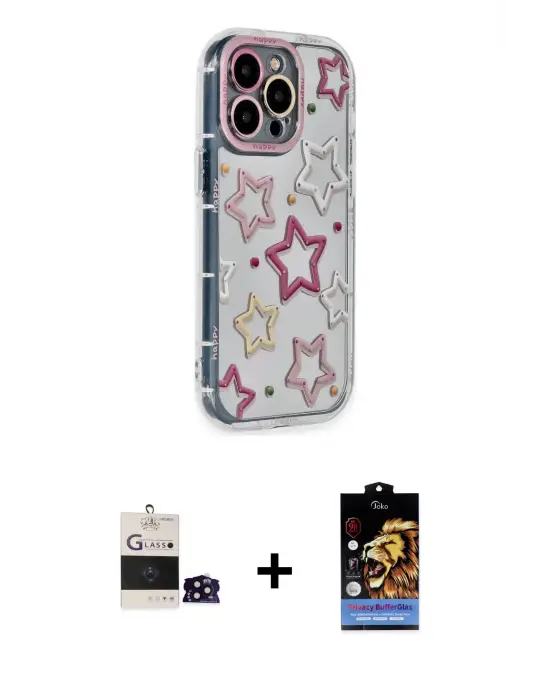 ieg™ iPhone 14 Pro Max Kılıf Ahenk Modern Serisi - Siyah Buffer Hayalet Cam Ekran Koruyucu + Bilvis Titan Kamera Lens - SH