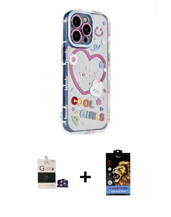 ieg™ iPhone 14 Pro Max Kılıf Ahenk Modern Serisi - Siyah Buffer Hayalet Cam Ekran Koruyucu + Bilvis Titan Kamera Lens - GD