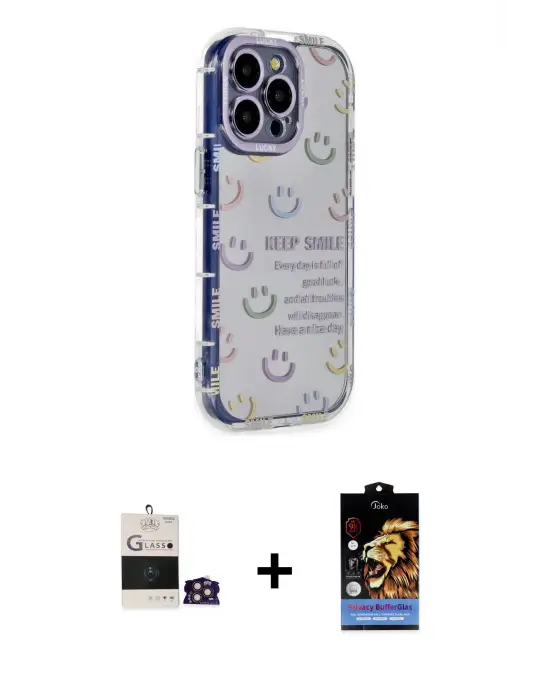 ieg™ iPhone 14 Pro Max Kılıf Ahenk Modern Serisi - Siyah Buffer Hayalet Cam Ekran Koruyucu + Bilvis Titan Kamera Lens - GD