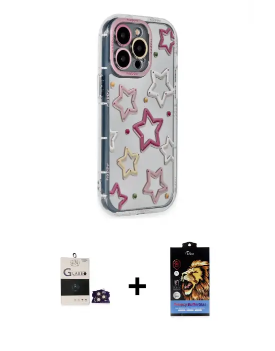 ieg™ iPhone 14 Pro Max Kılıf Ahenk Modern Serisi - Siyah Buffer Hayalet Cam Ekran Koruyucu + Bilvis Titan Kamera Lens - GD