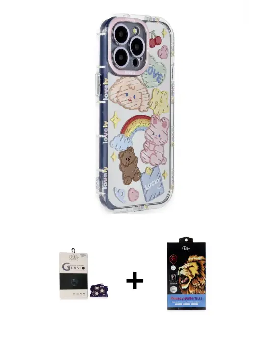 ieg™ iPhone 14 Pro Max Kılıf Ahenk Modern Serisi - Siyah Buffer Hayalet Cam Ekran Koruyucu + Bilvis Titan Kamera Lens - GD