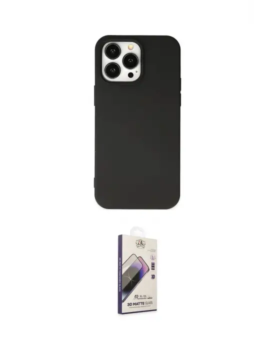 ieg™ iPhone 14 Pro Max Kılıf Ahenk Serisi - Siyah Bilvis 3D Mat Cam Ekran Koruyucu