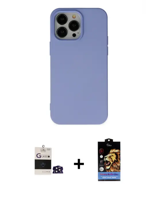 ieg™ iPhone 14 Pro Max Kılıf Ahenk Serisi - Siyah Buffer Hayalet Cam Ekran Koruyucu + Bilvis Titan Kamera Lens - DNMR