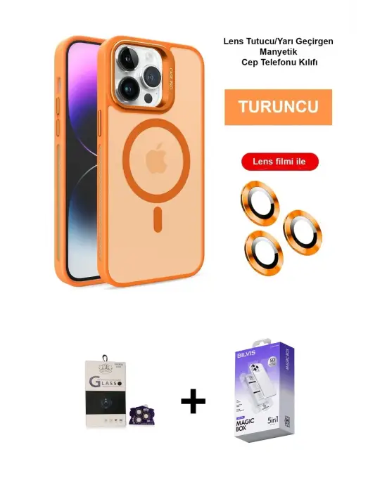ieg™ iPhone 14 Pro Max Kılıf Akış Form - Siyah Bilvis 5in1 3D Magic Cam Ekran Koruyucu + Bilvis Titan Kamera Lens - GD