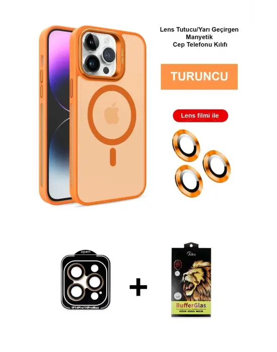 ieg™ iPhone 14 Pro Max Kılıf Akış Form - Siyah Buffer Cam Ekran Koruyucu + PVD Metal Kamera Lens - TU