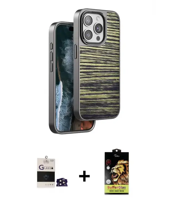 ieg™ iPhone 14 Pro Max Kılıf Atlas Minimal Özel Seri - Siyah Buffer Cam Ekran Koruyucu + Bilvis Titan Kamera Lens - DNMR