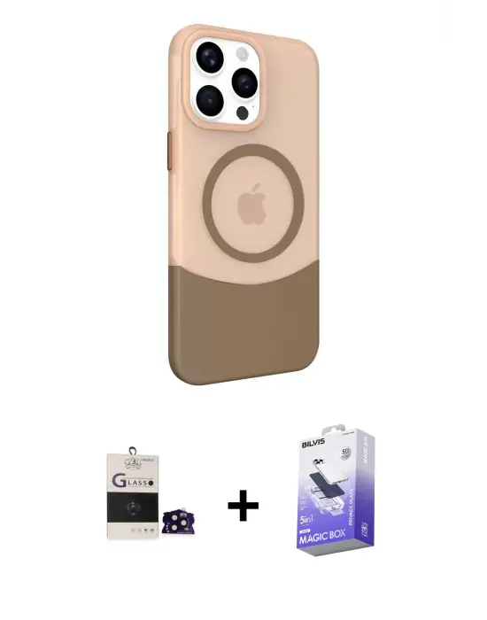 ieg™ iPhone 14 Pro Max Kılıf Çekirdek Asil Özel Seri - Siyah Bilvis 5in1 5D Magic Hayalet Cam Ekran Koruyucu + Bilvis Titan Kamera Lens - SH