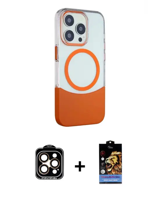 ieg™ iPhone 14 Pro Max Kılıf Çekirdek Asil Özel Seri - Siyah Buffer Hayalet Cam Ekran Koruyucu + PVD Metal Kamera Lens - TU