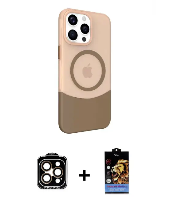 ieg™ iPhone 14 Pro Max Kılıf Çekirdek Asil Özel Seri - Siyah Buffer Hayalet Cam Ekran Koruyucu + PVD Metal Kamera Lens - TU
