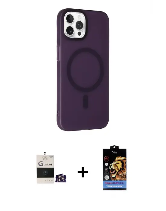 ieg™ iPhone 14 Pro Max Kılıf Çekirdek Modern Prime - Siyah Buffer Hayalet Cam Ekran Koruyucu + Bilvis Titan Kamera Lens - GD
