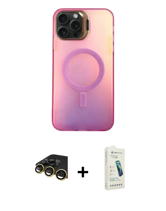 ieg™ iPhone 14 Pro Max Kılıf Doruk Klasik Prime - Şeffaf Pasifik Cam Ekran Koruyucu + Raze Metal Kamera Lens - GD