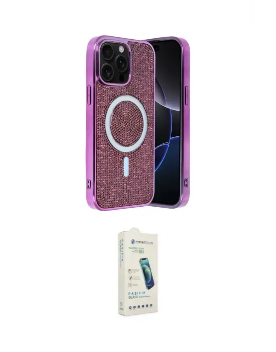 ieg™ iPhone 14 Pro Max Kılıf Eksen Çizgi - Şeffaf Pasifik Cam Ekran Koruyucu