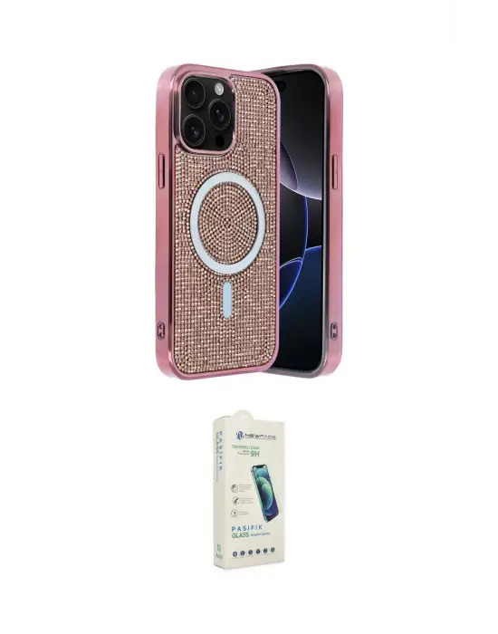ieg™ iPhone 14 Pro Max Kılıf Eksen Çizgi - Şeffaf Pasifik Cam Ekran Koruyucu