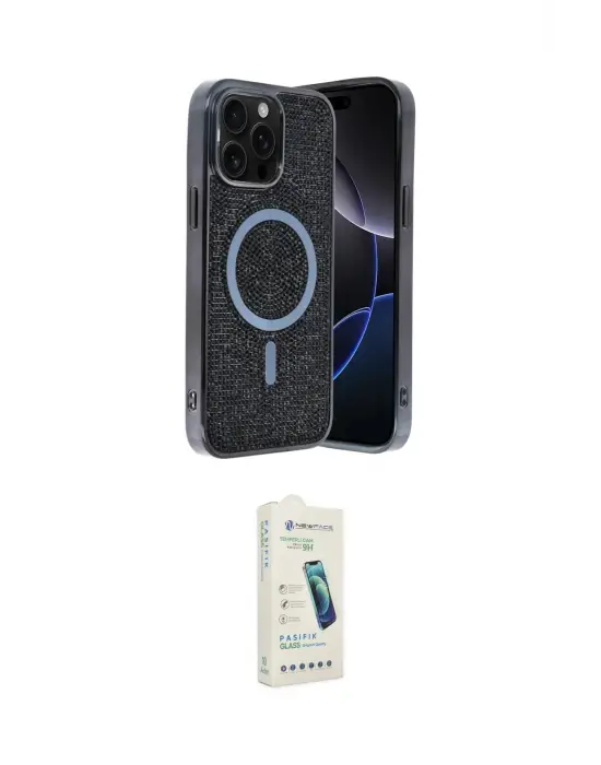 ieg™ iPhone 14 Pro Max Kılıf Eksen Çizgi - Şeffaf Pasifik Cam Ekran Koruyucu