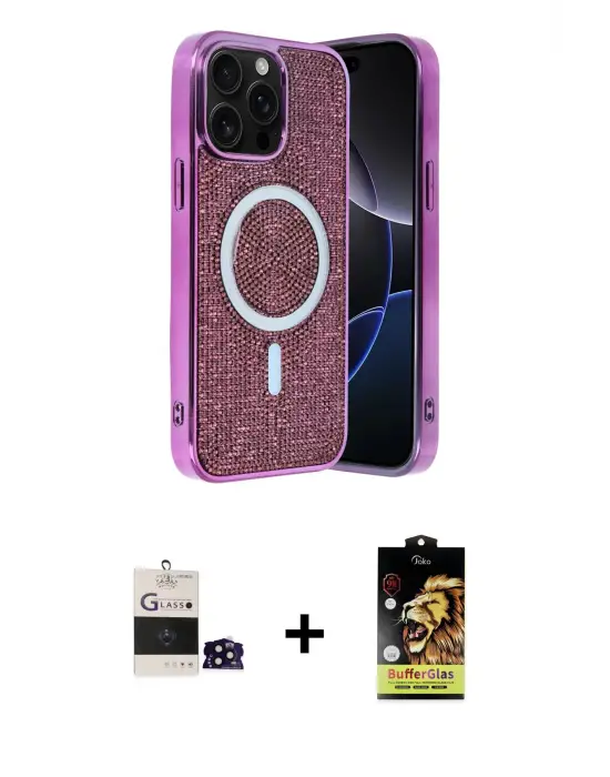 ieg™ iPhone 14 Pro Max Kılıf Eksen Çizgi - Siyah Buffer Cam Ekran Koruyucu + Bilvis Titan Kamera Lens - SH