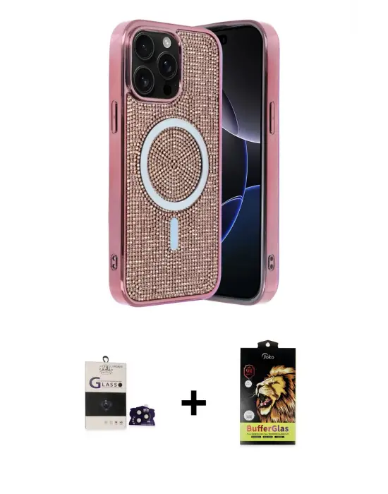 ieg™ iPhone 14 Pro Max Kılıf Eksen Çizgi - Siyah Buffer Cam Ekran Koruyucu + Bilvis Titan Kamera Lens - SH