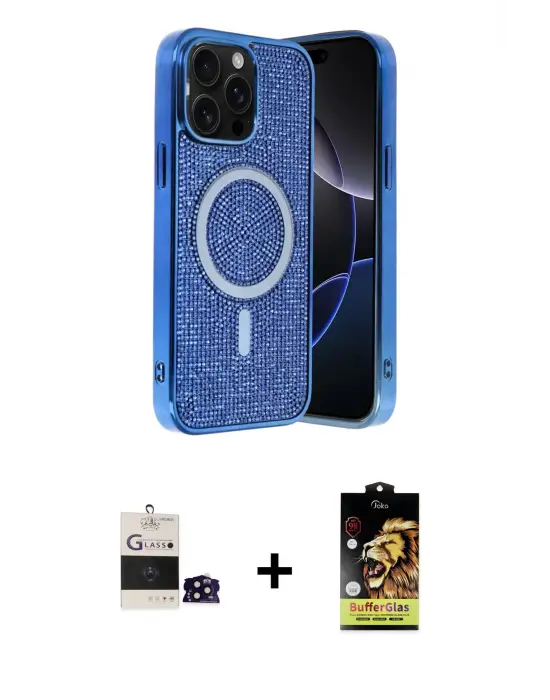 ieg™ iPhone 14 Pro Max Kılıf Eksen Çizgi - Siyah Buffer Cam Ekran Koruyucu + Bilvis Titan Kamera Lens - SH