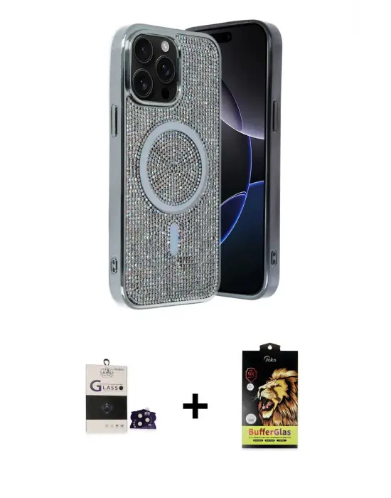 ieg™ iPhone 14 Pro Max Kılıf Eksen Çizgi - Siyah Buffer Cam Ekran Koruyucu + Bilvis Titan Kamera Lens - SH