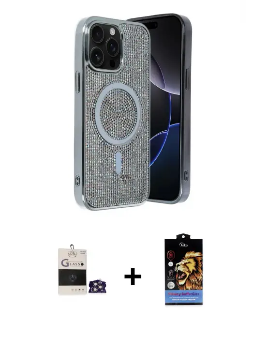 ieg™ iPhone 14 Pro Max Kılıf Eksen Çizgi - Siyah Buffer Hayalet Cam Ekran Koruyucu + Bilvis Titan Kamera Lens - GS