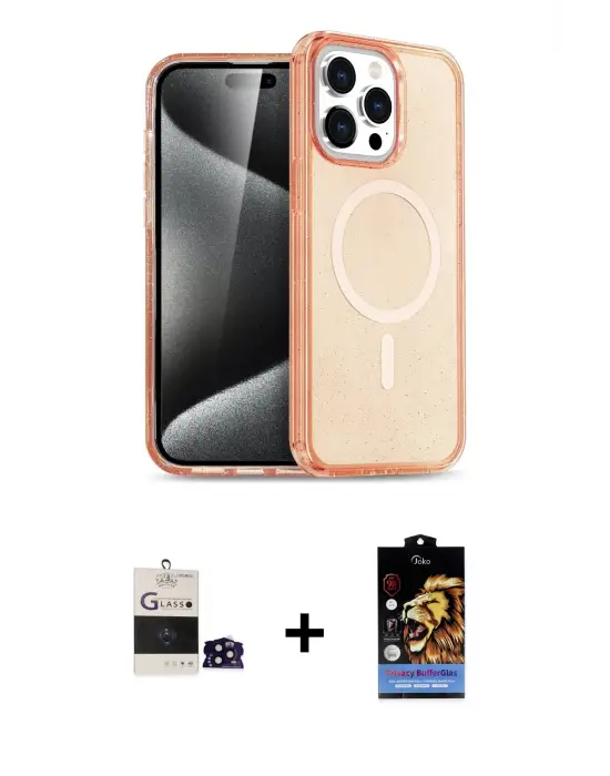 ieg™ iPhone 14 Pro Max Kılıf Eksen Doku Koleksiyonu - Siyah Buffer Hayalet Cam Ekran Koruyucu + Bilvis Titan Kamera Lens - SH