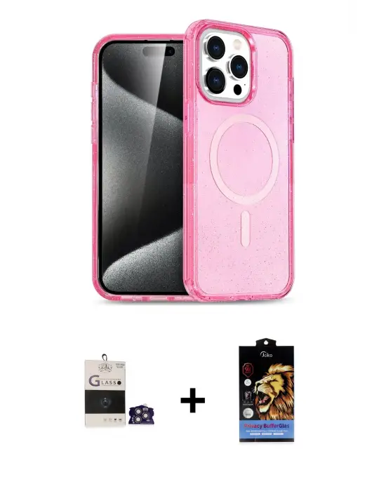 ieg™ iPhone 14 Pro Max Kılıf Eksen Doku Koleksiyonu - Siyah Buffer Hayalet Cam Ekran Koruyucu + Bilvis Titan Kamera Lens - GS