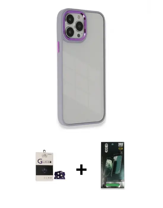 ieg™ iPhone 14 Pro Max Kılıf Eksen Doku Prime - Şeffaf 360 Full Body Arka Koruyucu + Bilvis Titan Kamera Lens - SH