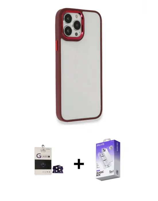 ieg™ iPhone 14 Pro Max Kılıf Eksen Doku Prime - Siyah Bilvis 5in1 3D Magic Cam Ekran Koruyucu + Bilvis Titan Kamera Lens - SH