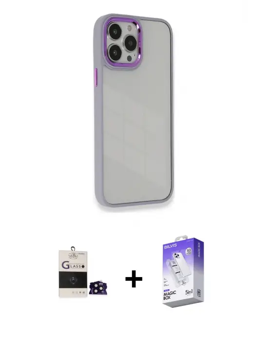 ieg™ iPhone 14 Pro Max Kılıf Eksen Doku Prime - Siyah Bilvis 5in1 3D Magic Cam Ekran Koruyucu + Bilvis Titan Kamera Lens - SH