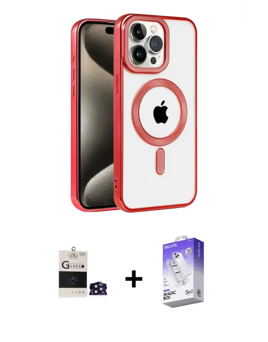 ieg™ iPhone 14 Pro Max Kılıf Eksen Form Koleksiyonu - Siyah Bilvis 5in1 3D Magic Cam Ekran Koruyucu + Bilvis Titan Kamera Lens - DNMR