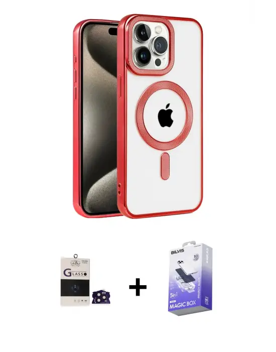 ieg™ iPhone 14 Pro Max Kılıf Eksen Form Koleksiyonu - Siyah Bilvis 5in1 5D Magic Hayalet Cam Ekran Koruyucu + Bilvis Titan Kamera Lens - DNMR