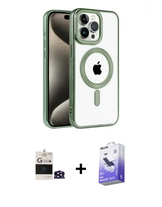 ieg™ iPhone 14 Pro Max Kılıf Eksen Form Koleksiyonu - Siyah Bilvis 5in1 5D Magic Hayalet Cam Ekran Koruyucu + Bilvis Titan Kamera Lens - DNMR