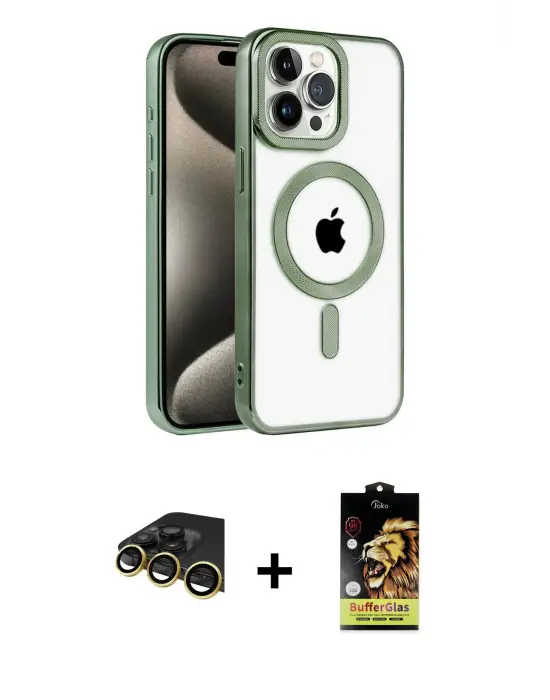 ieg™ iPhone 14 Pro Max Kılıf Eksen Form Koleksiyonu - Siyah Buffer Cam Ekran Koruyucu + Raze Metal Kamera Lens - GD