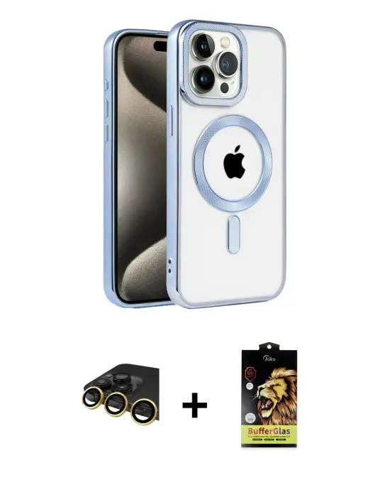 ieg™ iPhone 14 Pro Max Kılıf Eksen Form Koleksiyonu - Siyah Buffer Cam Ekran Koruyucu + Raze Metal Kamera Lens - GD