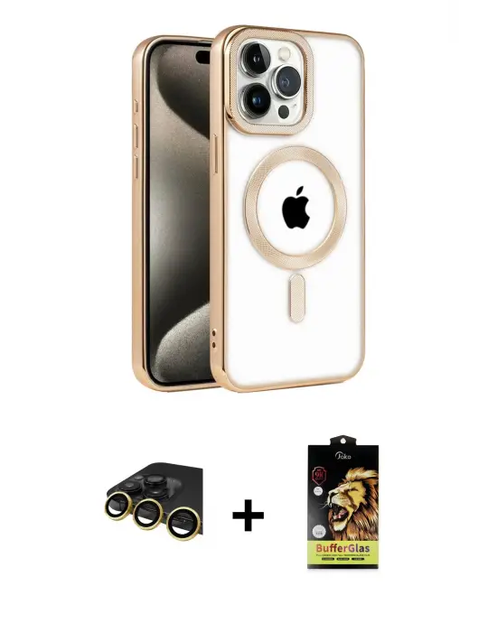 ieg™ iPhone 14 Pro Max Kılıf Eksen Form Koleksiyonu - Siyah Buffer Cam Ekran Koruyucu + Raze Metal Kamera Lens - GD