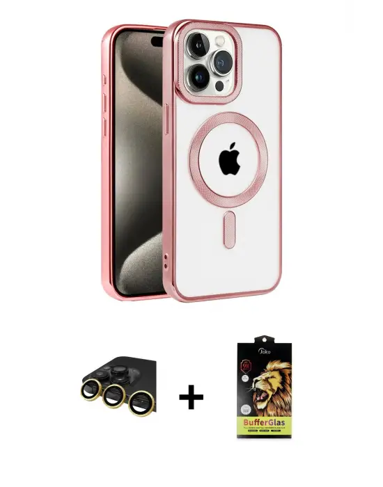 ieg™ iPhone 14 Pro Max Kılıf Eksen Form Koleksiyonu - Siyah Buffer Cam Ekran Koruyucu + Raze Metal Kamera Lens - GD