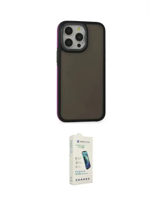 ieg™ iPhone 14 Pro Max Kılıf Eksen Işık - Şeffaf Pasifik Cam Ekran Koruyucu