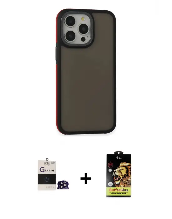 ieg™ iPhone 14 Pro Max Kılıf Eksen Işık - Siyah Buffer Cam Ekran Koruyucu + Bilvis Titan Kamera Lens - DNMR