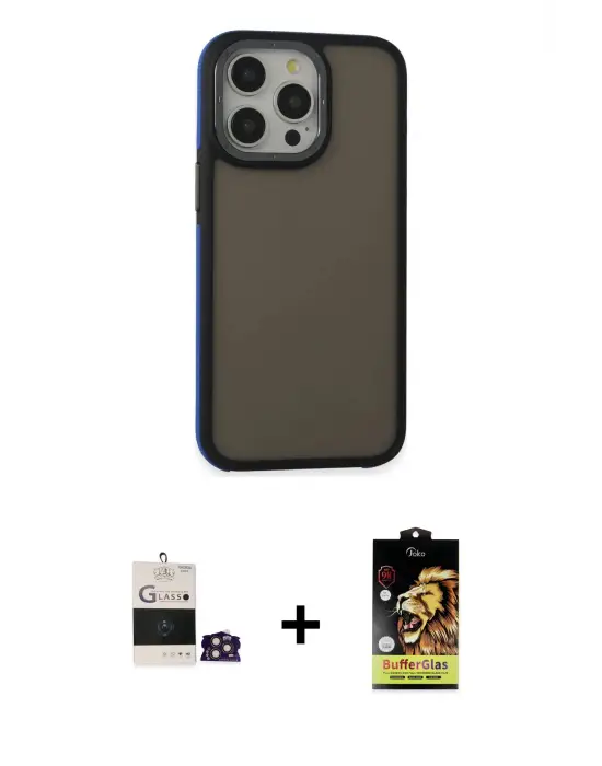 ieg™ iPhone 14 Pro Max Kılıf Eksen Işık - Siyah Buffer Cam Ekran Koruyucu + Bilvis Titan Kamera Lens - GD