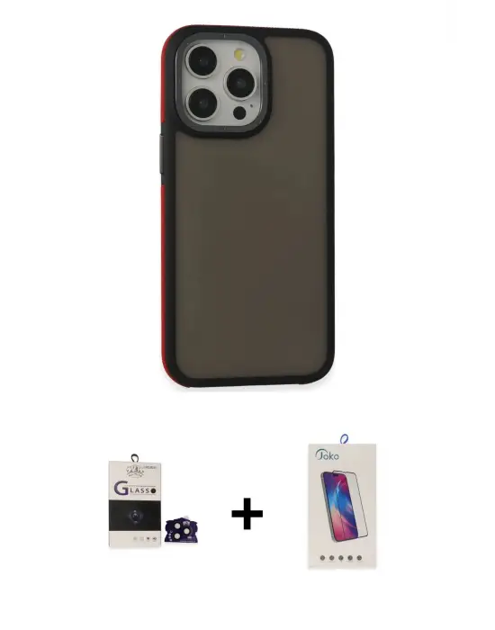 ieg™ iPhone 14 Pro Max Kılıf Eksen Işık - Siyah Joko 5D Cam + Bilvis Titan Kamera Lens - SH